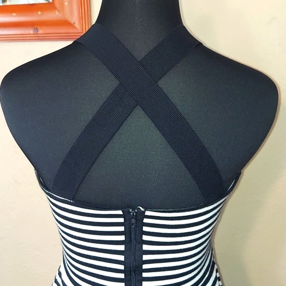 Juniors So Black and White Striped Fit and Flare Cross Cross Strap Dress - Picture 4 of 7